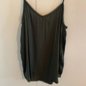 Who What Wear Olive Green Satin Lace Trim Cami Top
